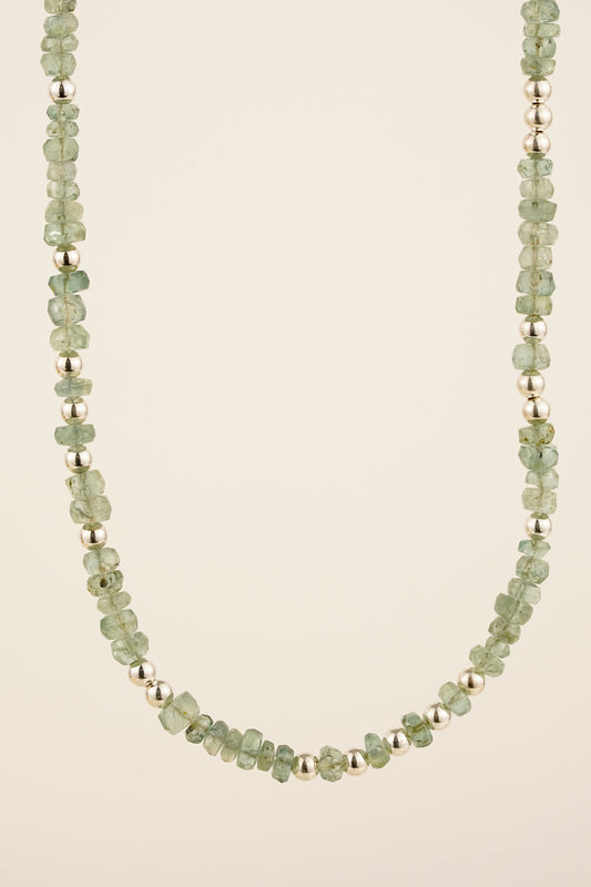 Seafoam tourmaline beaded necklace - silver