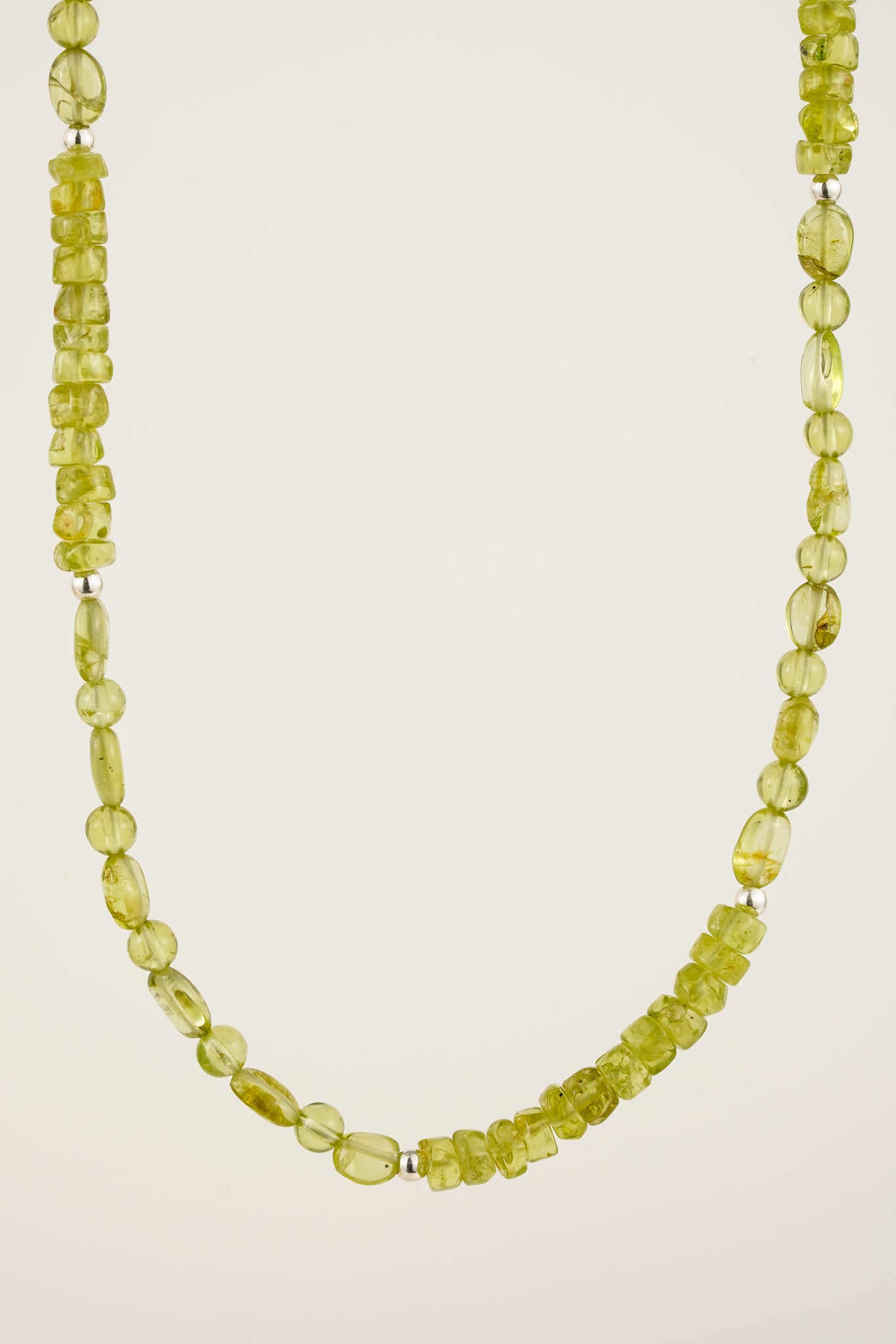 Mixed shape peridot beaded necklace - silver