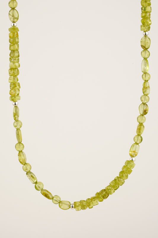 Mixed shape peridot beaded necklace - silver