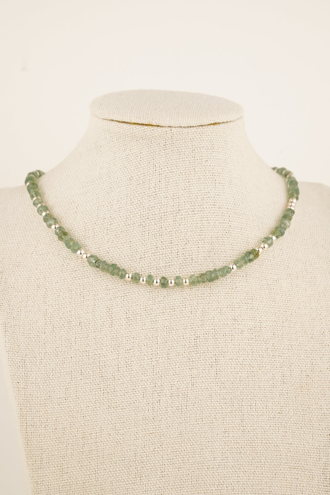 Seafoam tourmaline beaded necklace - silver