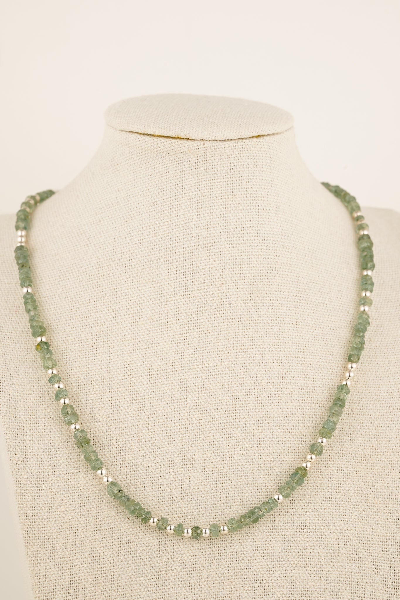 Seafoam tourmaline beaded necklace - silver