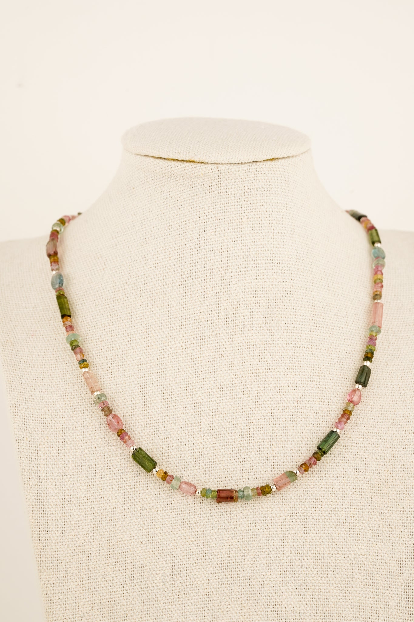Mixed tourmaline beaded necklace - silver mix 2