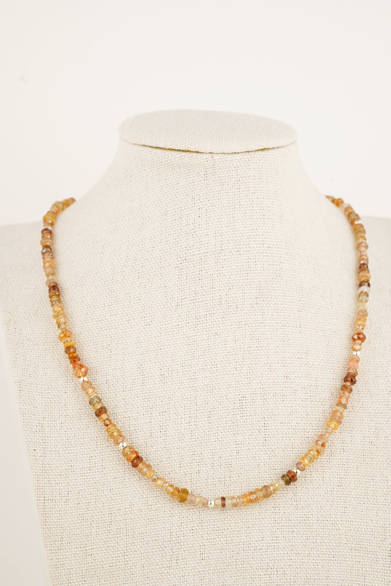 Mixed zircon beaded necklace - silver