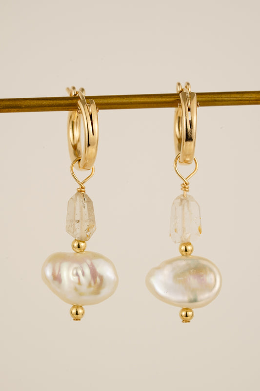 Imperial topaz & pearl earrings - gold-filled