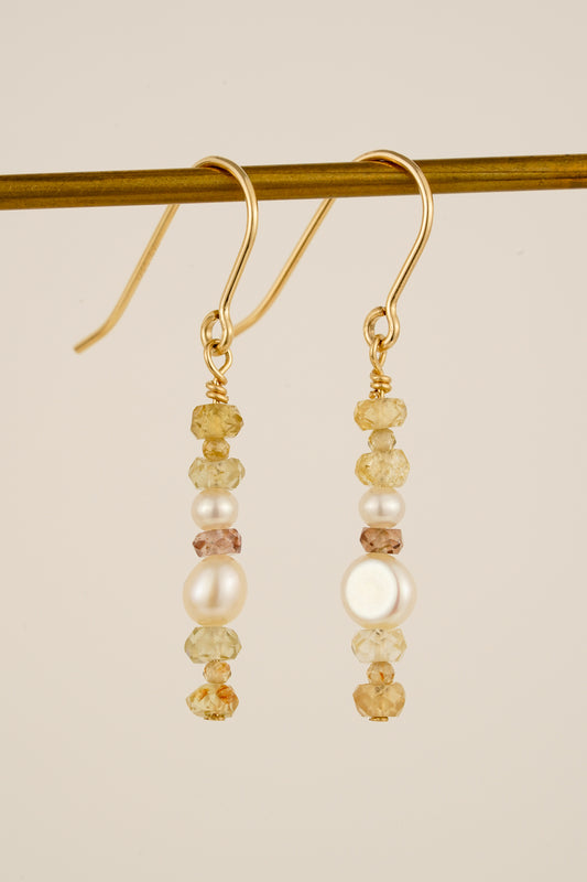 MIxed zircon & pearl hook earrings - gold-filled