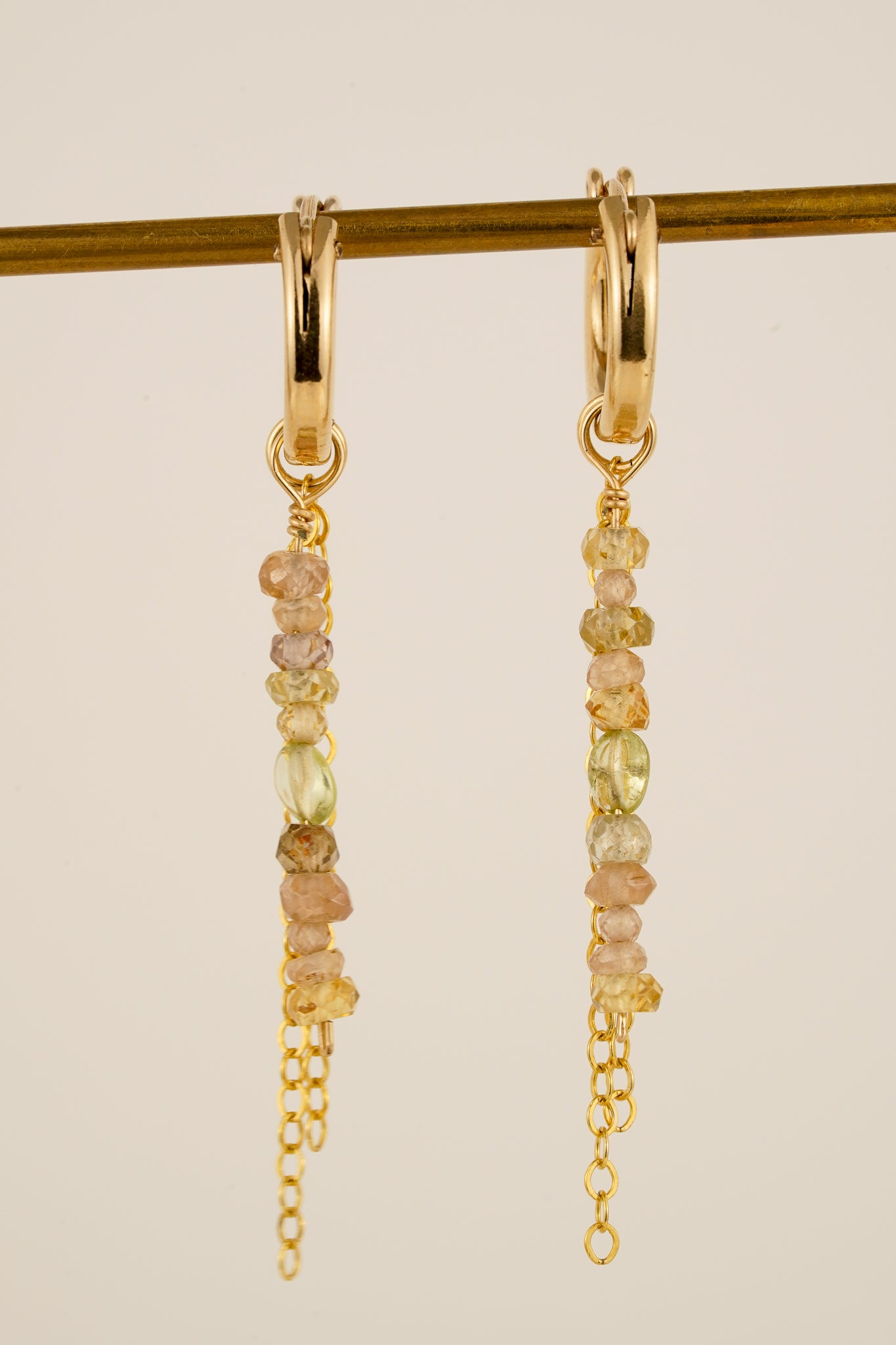 Mixed zircon & chain earrings (pair) - gold-filled