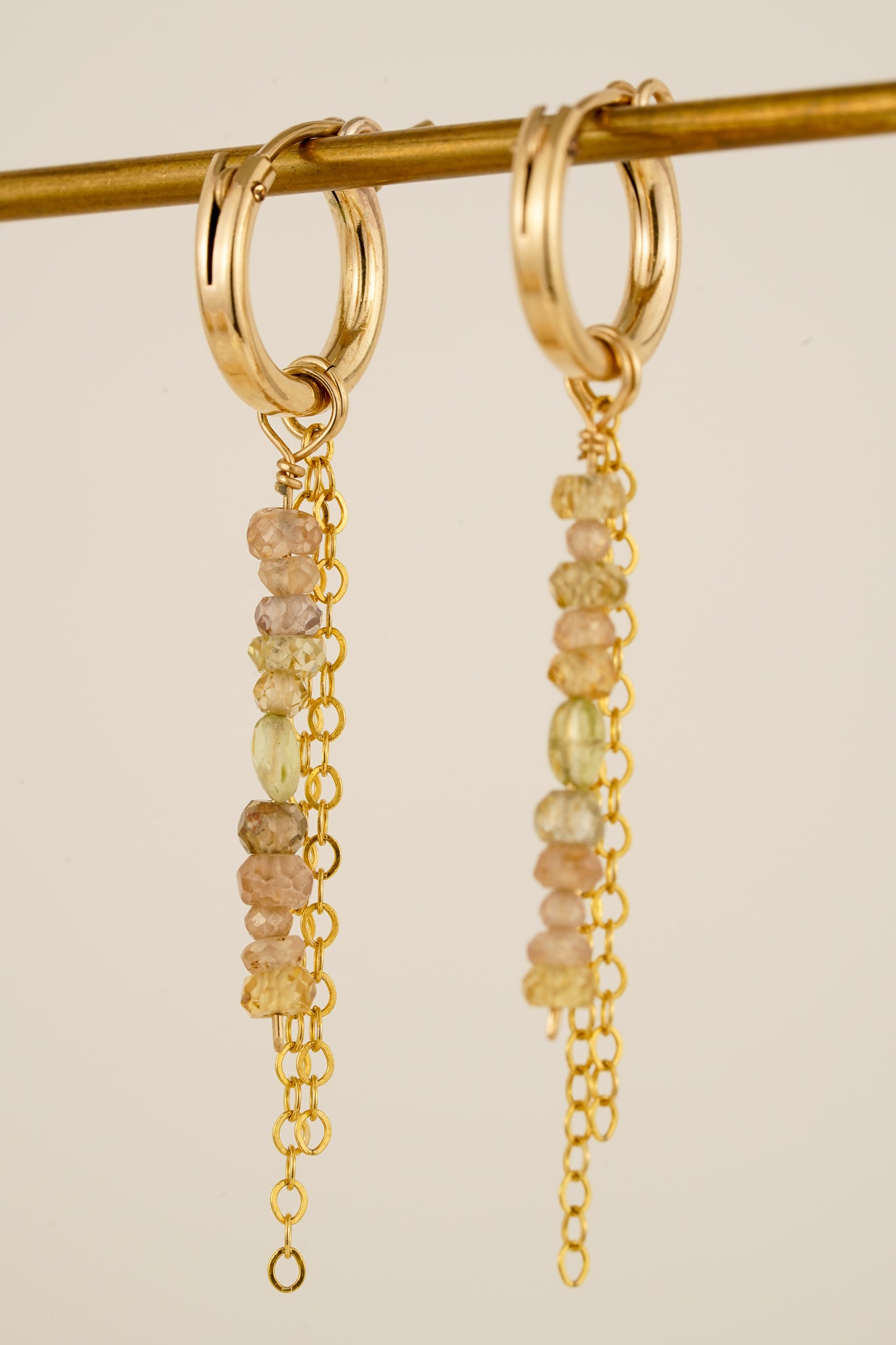 Mixed zircon & chain earrings (pair) - gold-filled