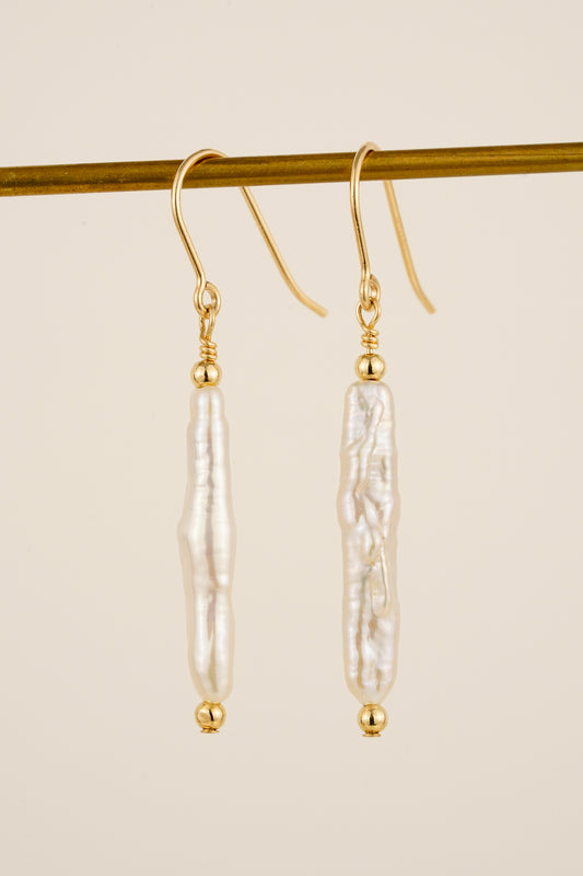 Biwa pearl hook earrings - gold-filled