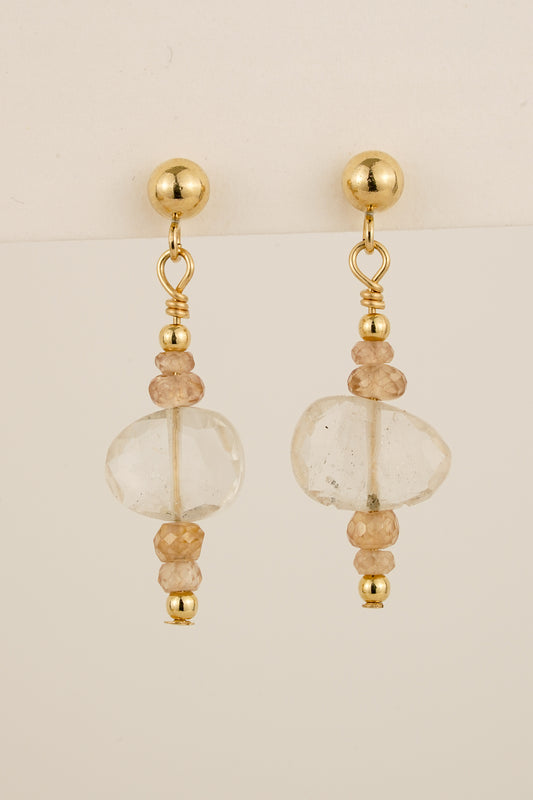 Imperial topaz & champagne zircon studs - gold-filled