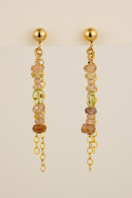 Mixed zircon & chain studs - gold-filled