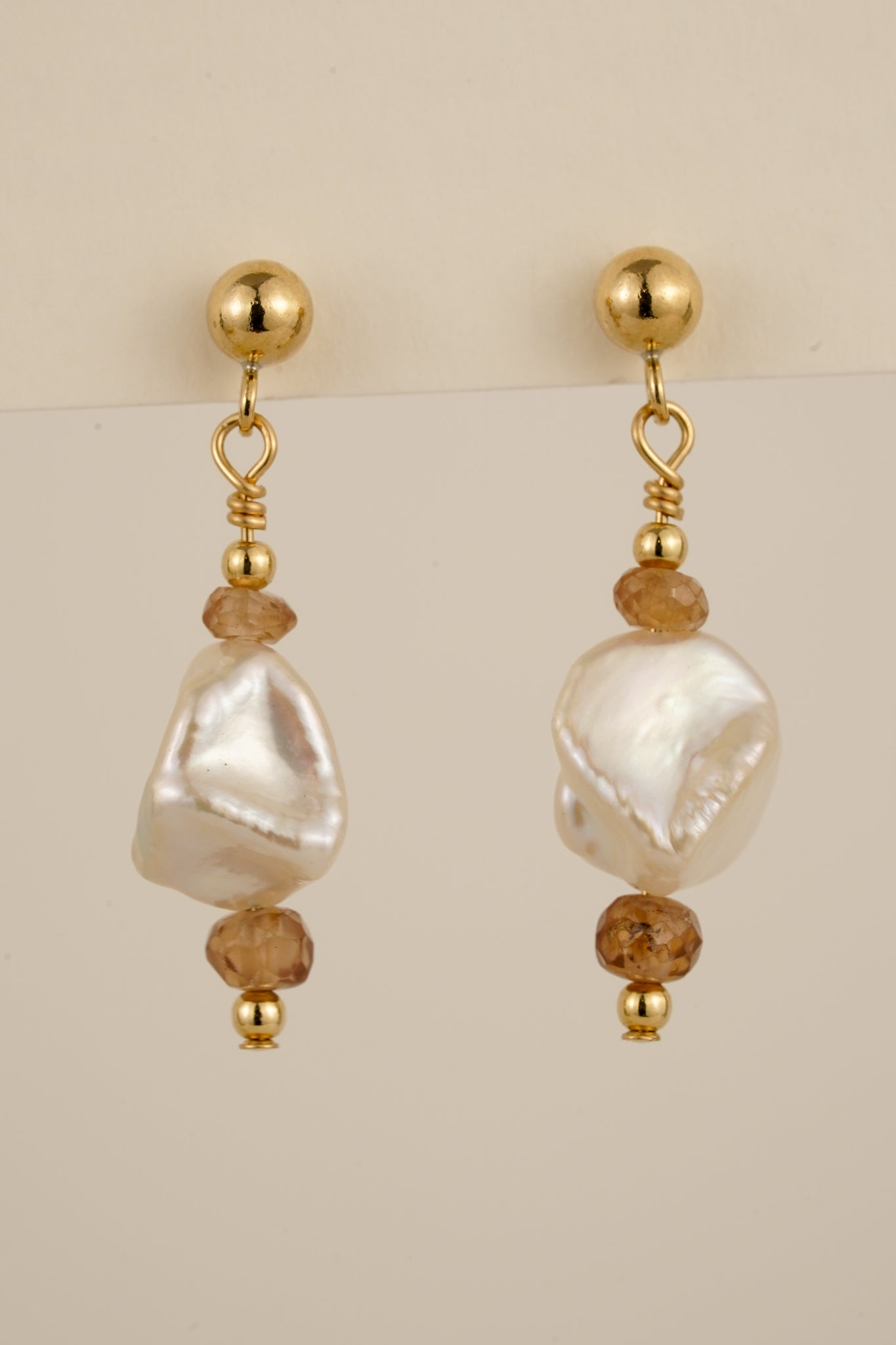 Pearl & champagne zircon studs - gold-filled