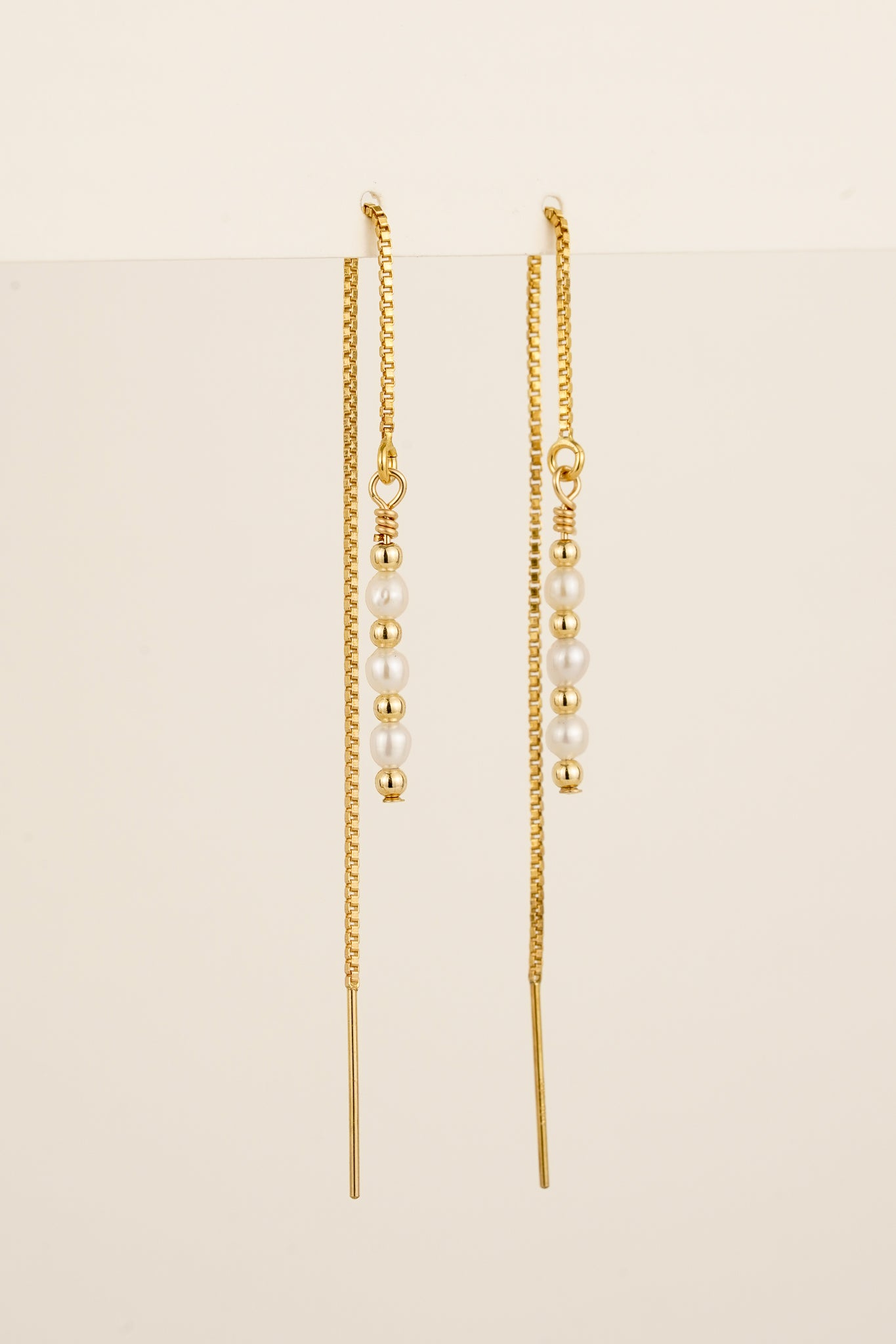 Pearl threader earrings - gold-filled