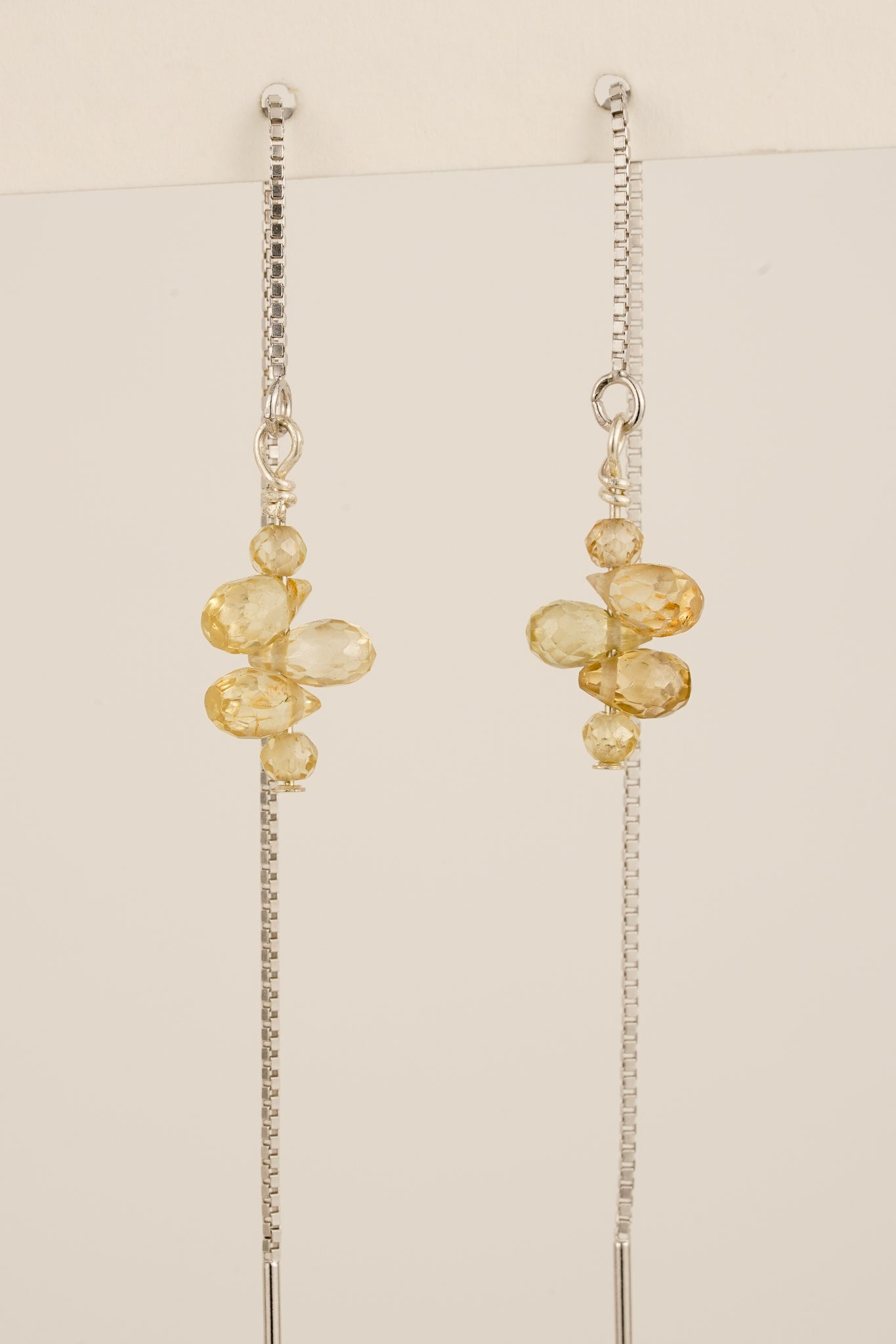 Zircon droplet threader earrings - silver