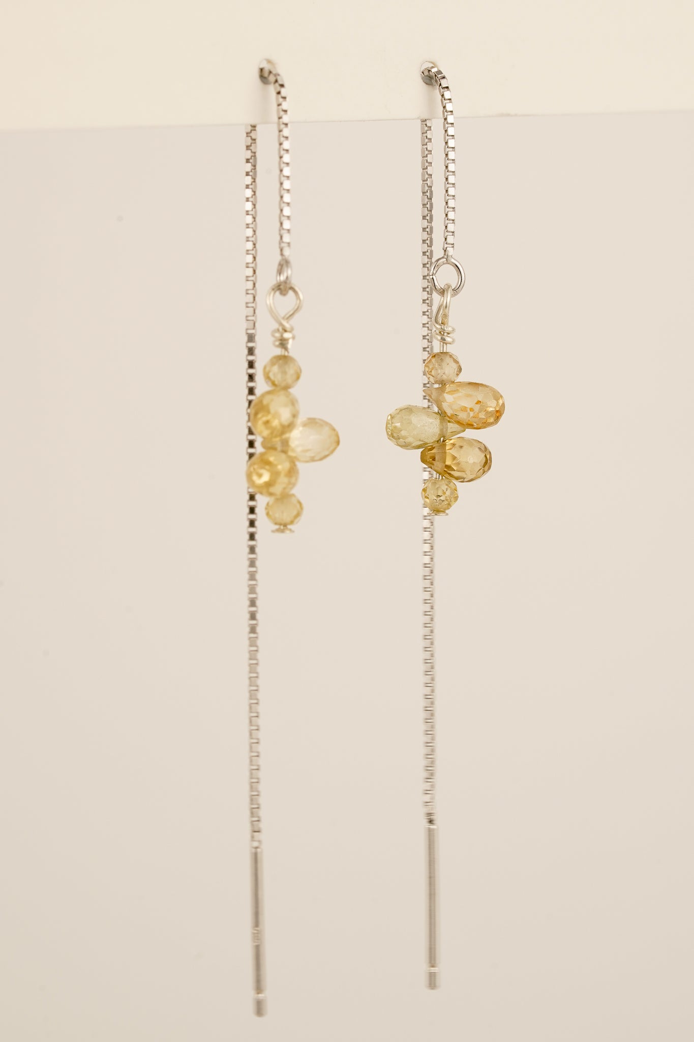 Zircon droplet threader earrings - silver