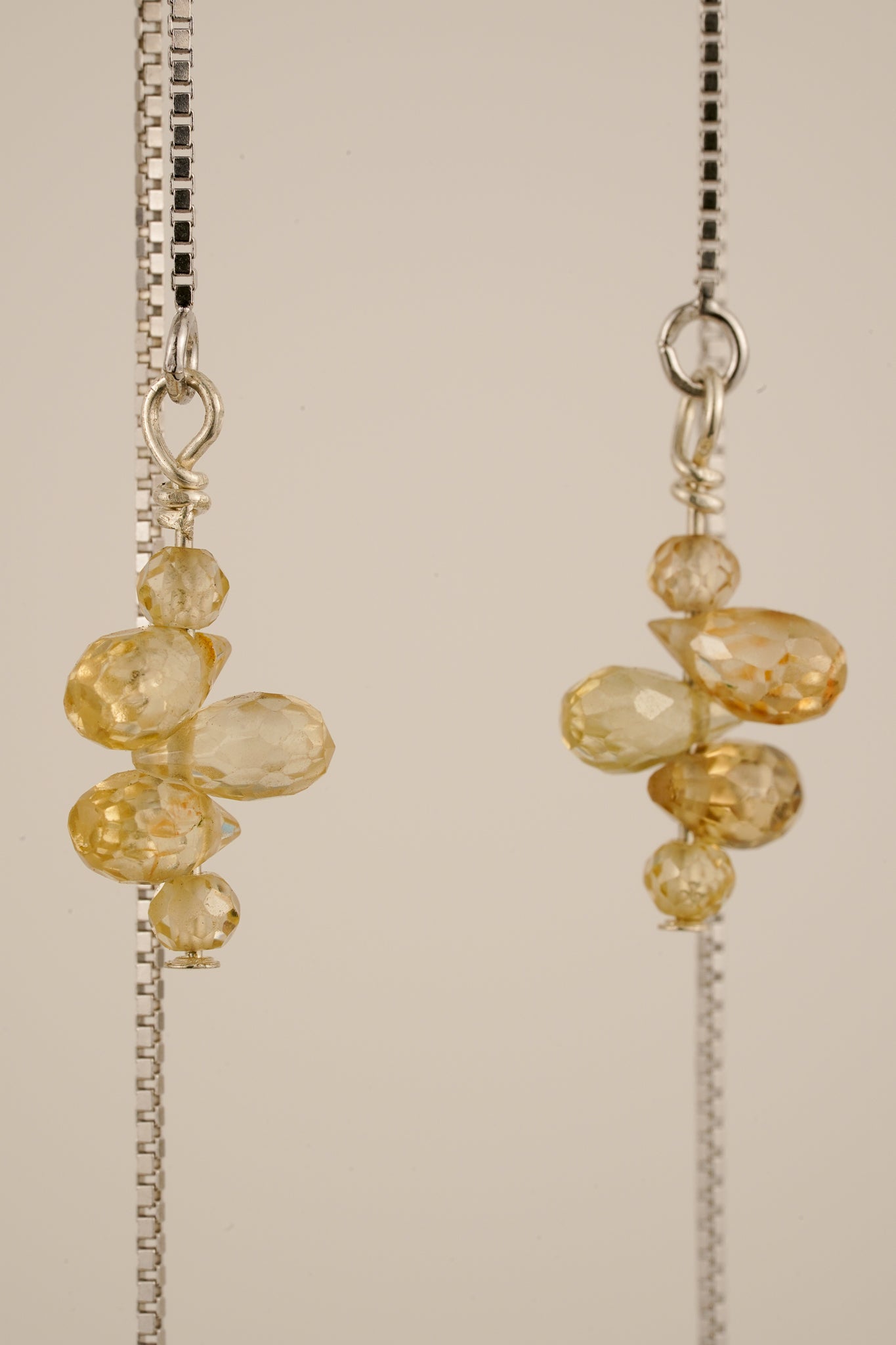 Zircon droplet threader earrings - silver