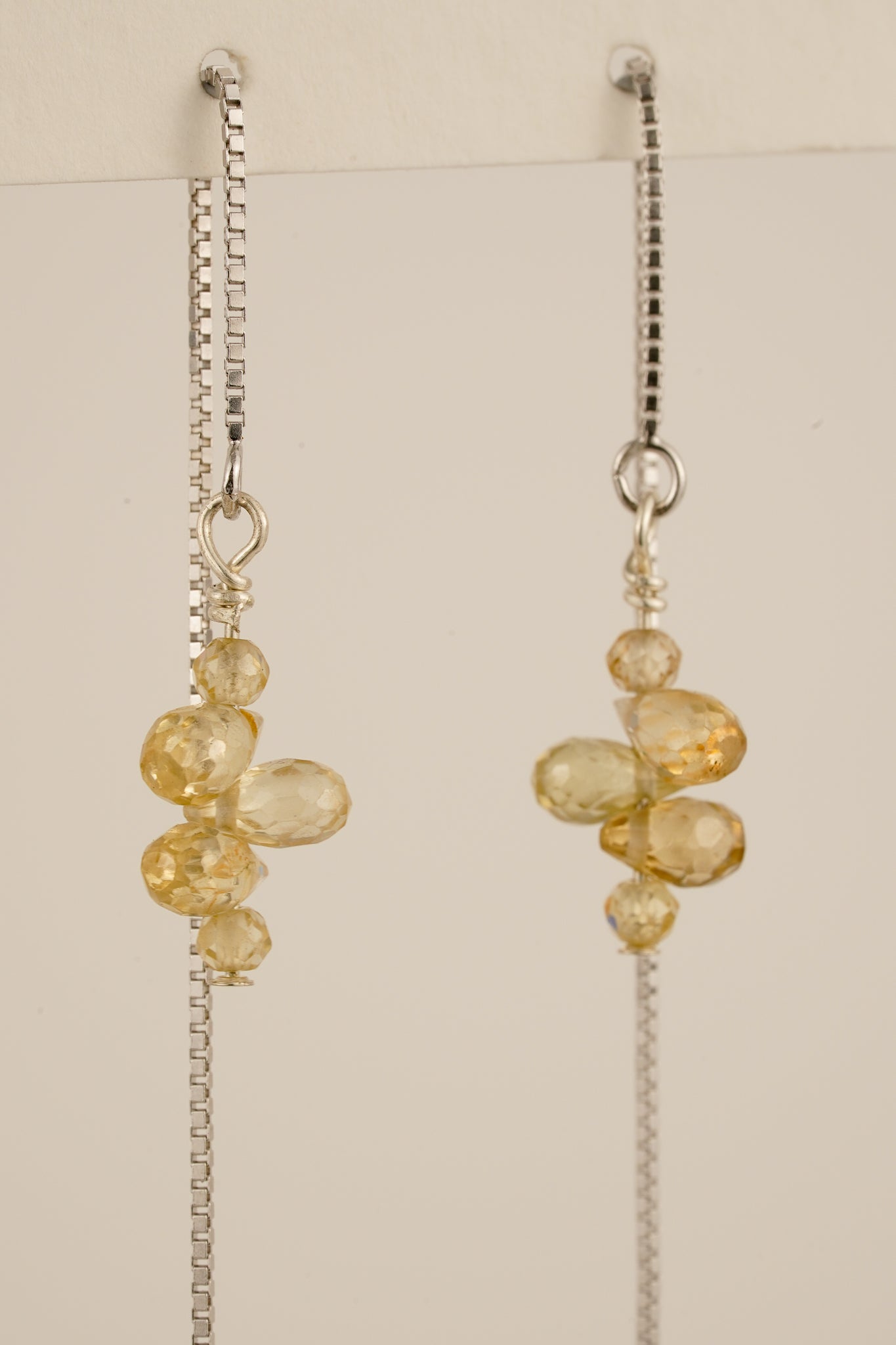 Zircon droplet threader earrings - silver