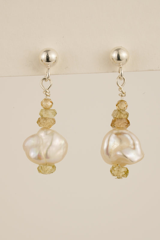 Pearl & mixed zircon studs - silver