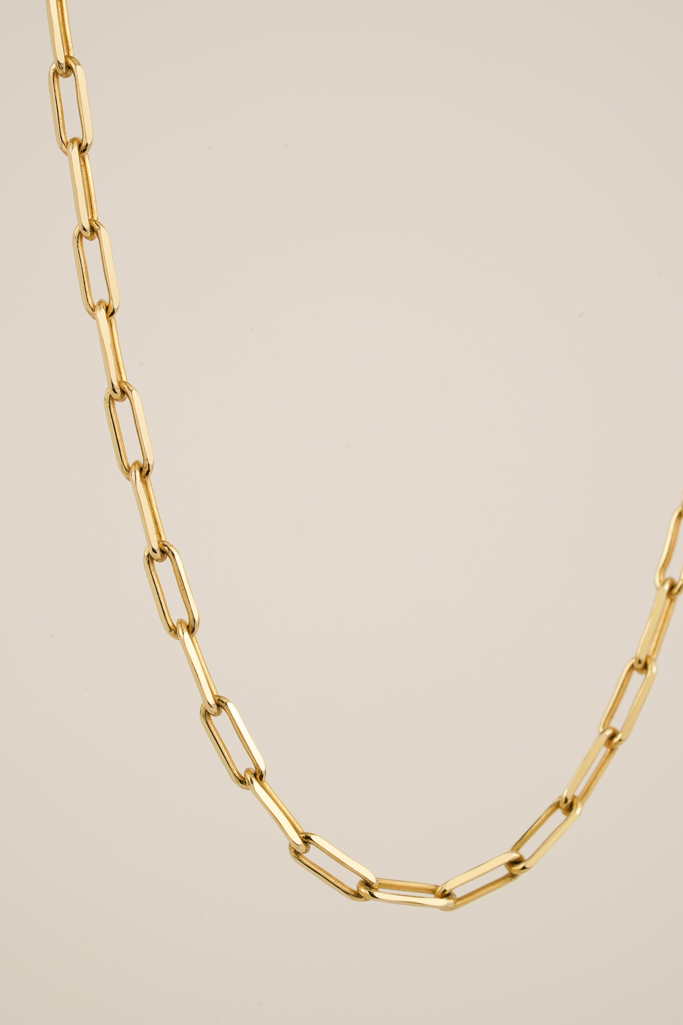 Solid gold chain - 2.1mm hammered paperclip - 45cm