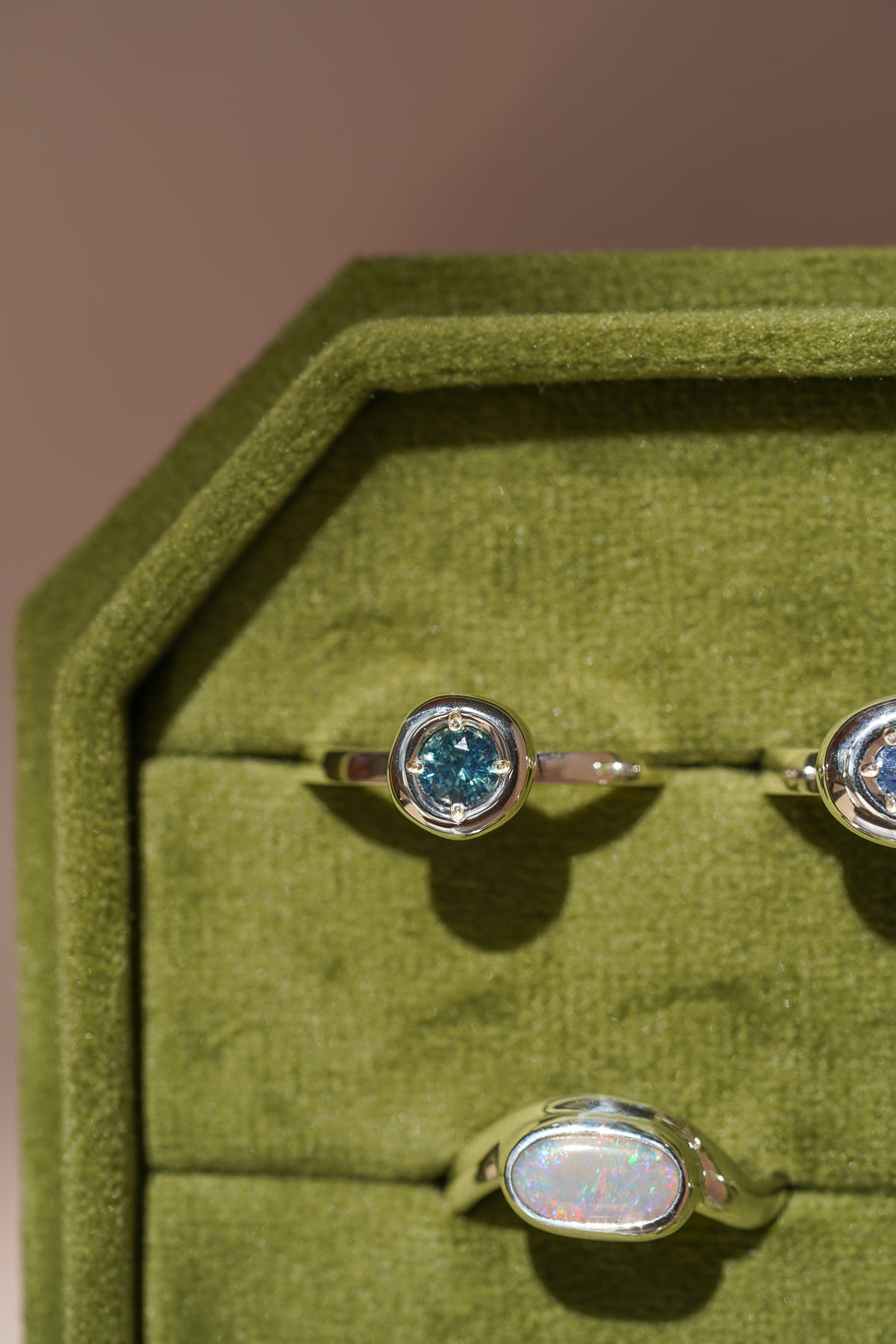 Teal Australian sapphire solitare ring