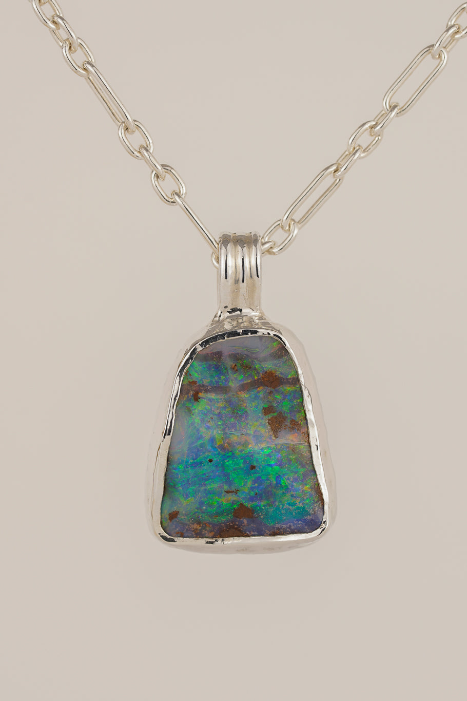 Large blue boulder opal pendant