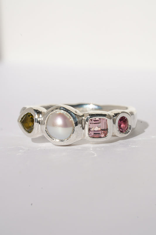 Tourmaline & pearl ring band - 2