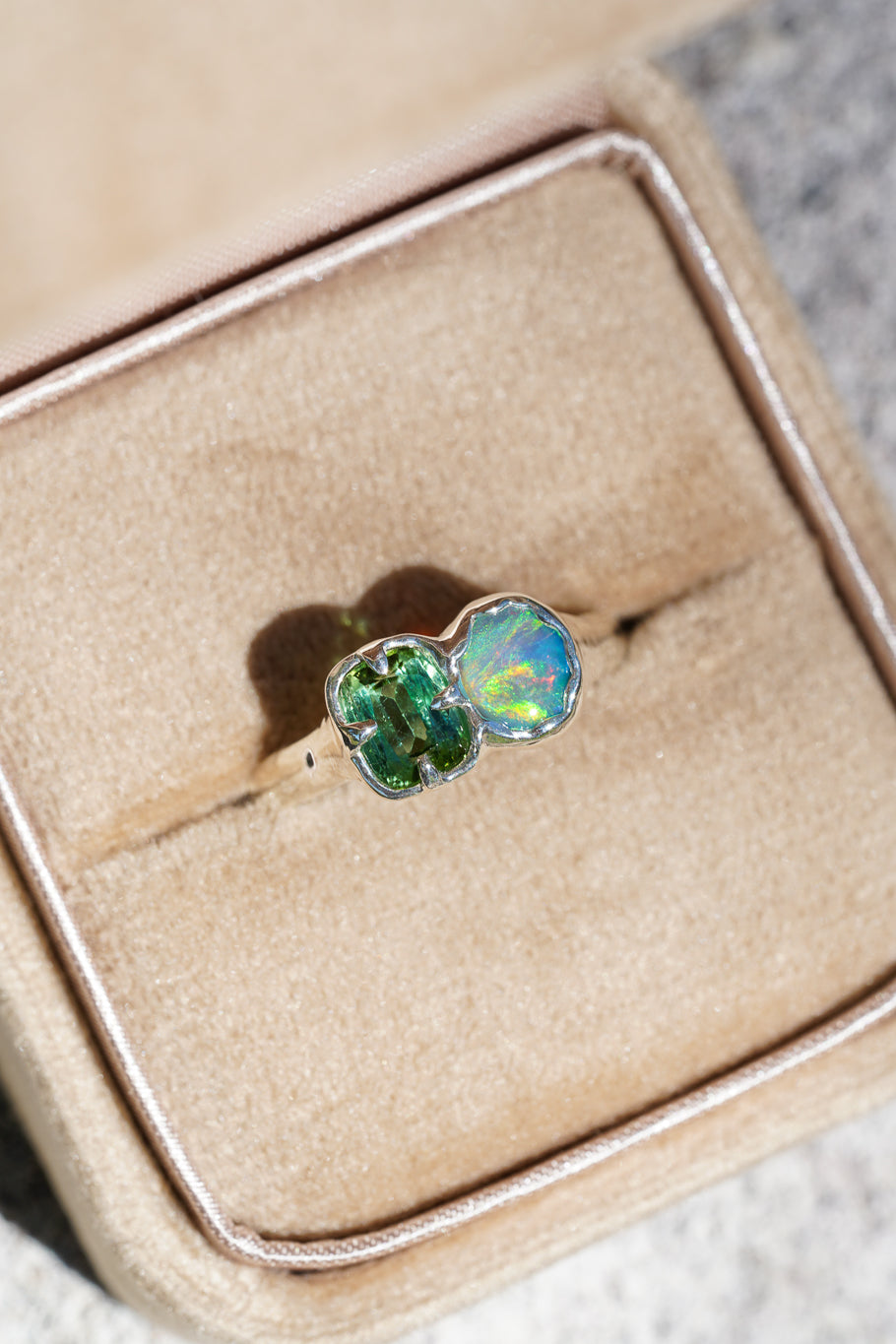 Green tourmaline & opal ring