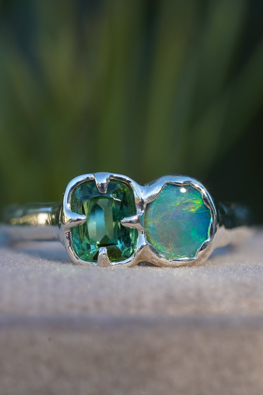 Green tourmaline & opal ring