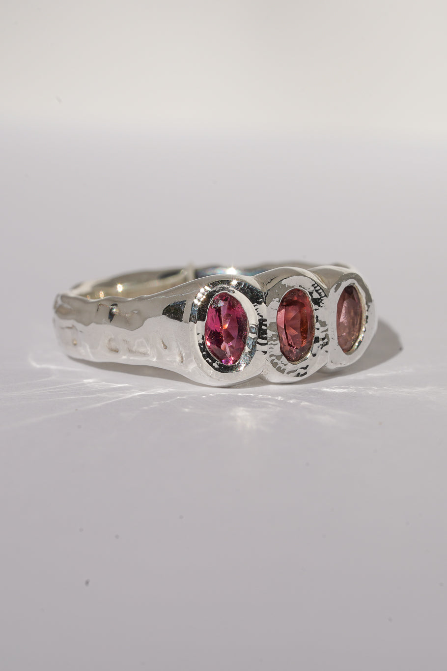 3 Stone pink tourmaline ring