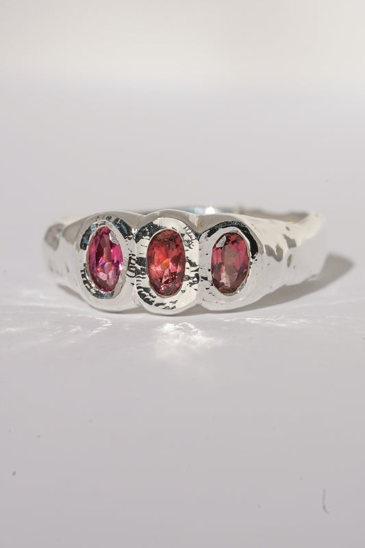 3 Stone pink tourmaline ring