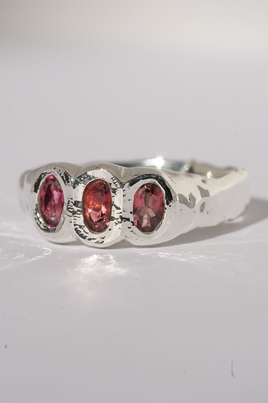 3 Stone pink tourmaline ring