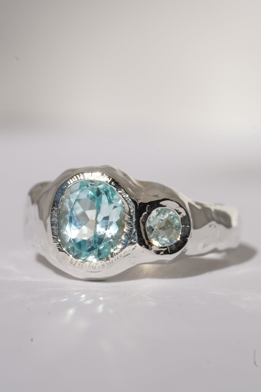Blue topaz two stone ring