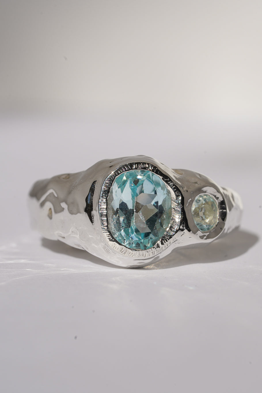 Blue topaz two stone ring