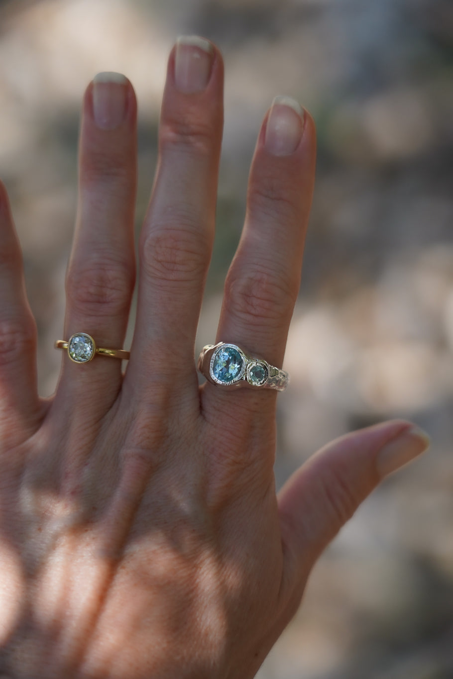 Blue topaz two stone ring