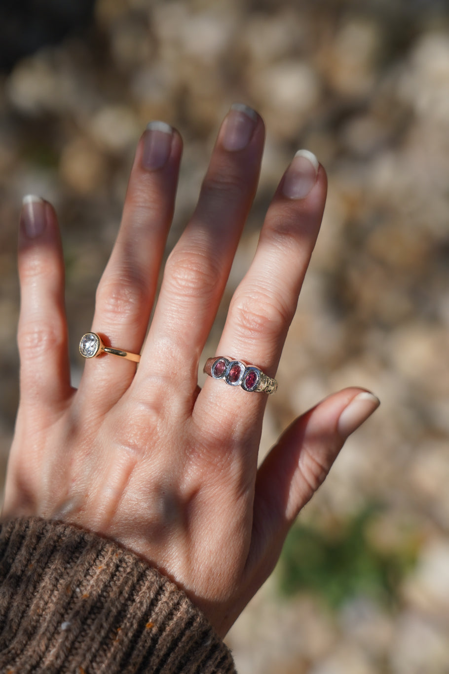 3 Stone pink tourmaline ring