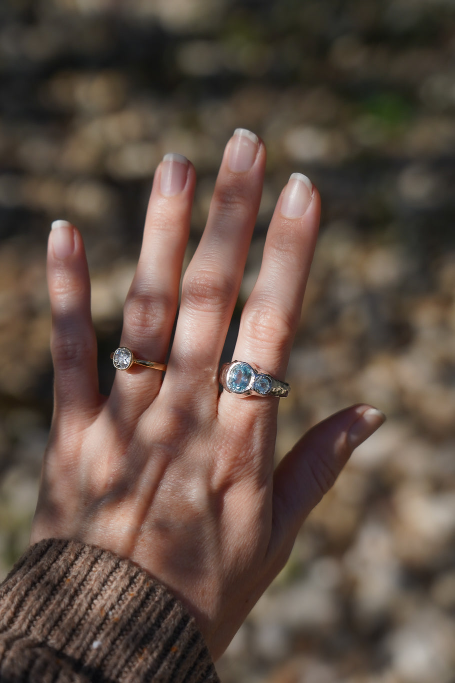 Blue topaz two stone ring