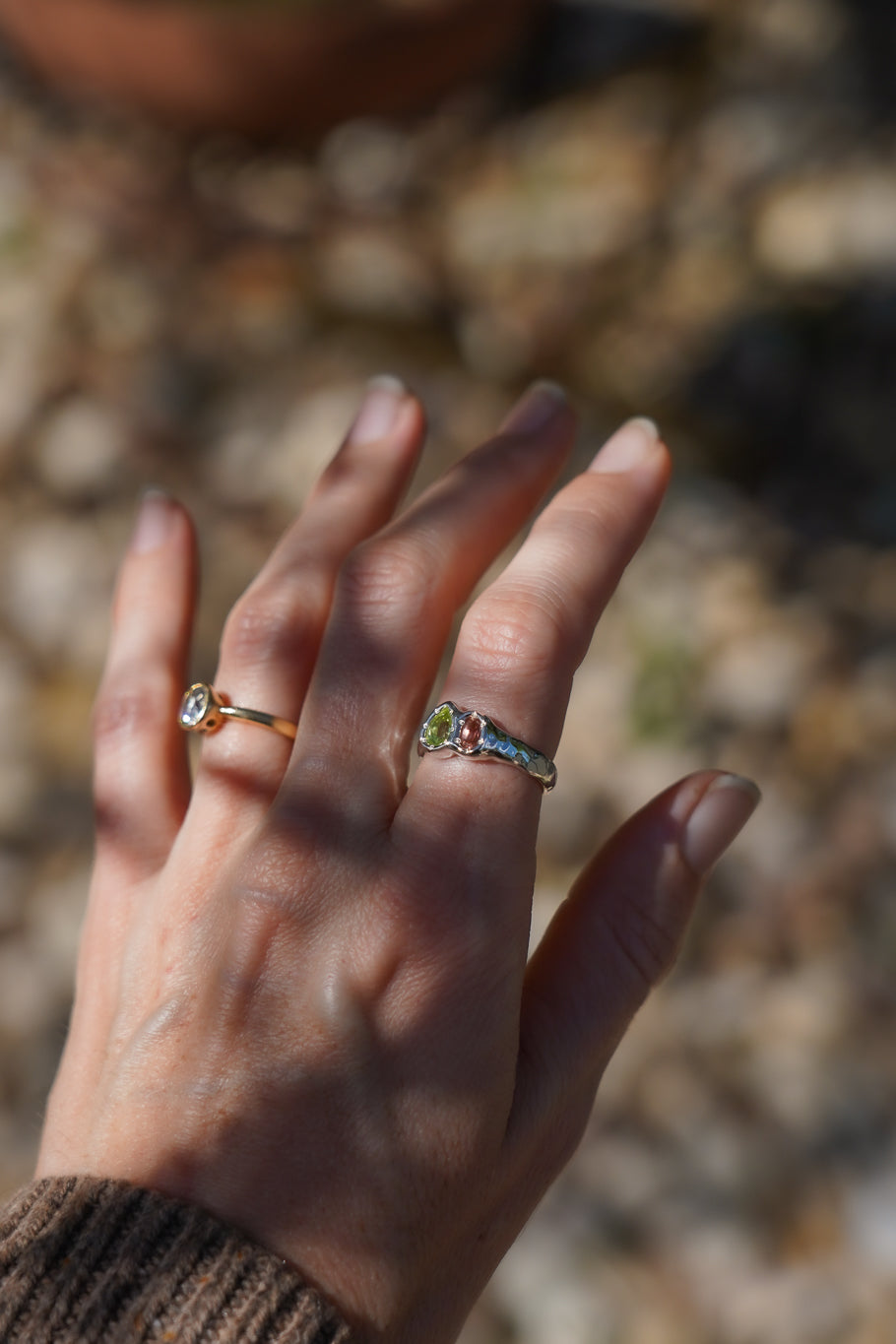 Peridot & pink tourmaline ring