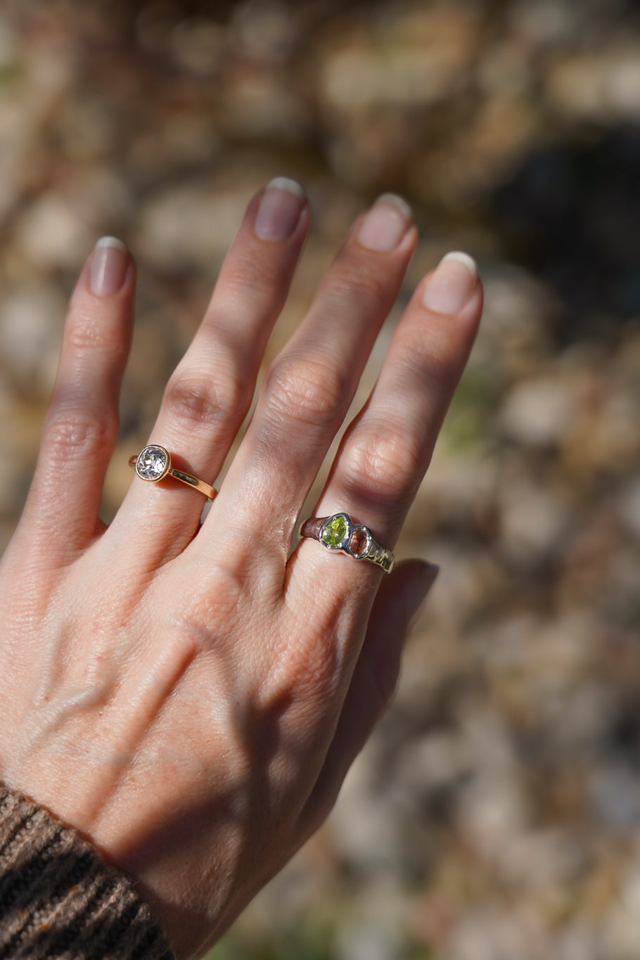 Peridot & pink tourmaline ring