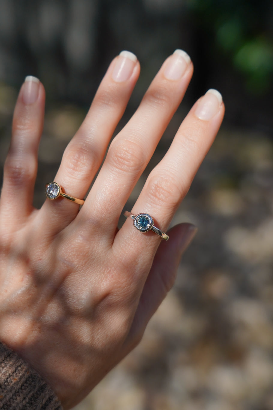 Teal Australian sapphire solitare ring
