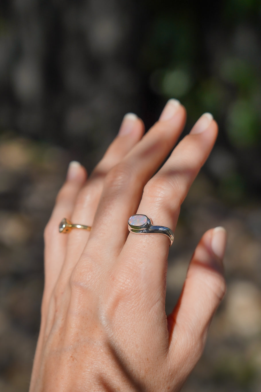 Pink opal wave ring