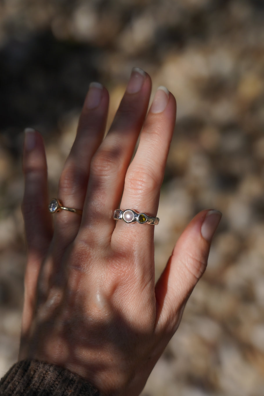 Tourmaline & pearl ring band - 2