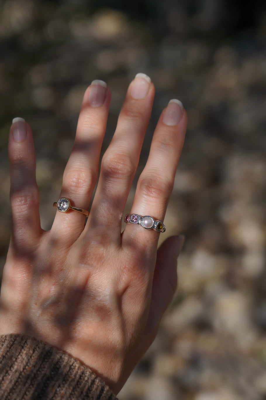 Tourmaline & pearl ring band - 2