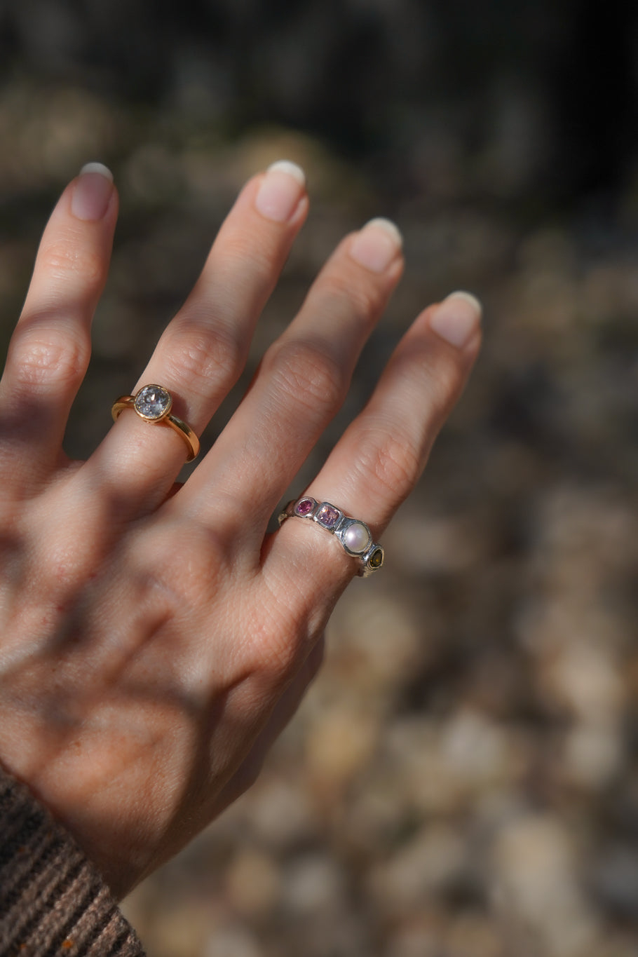 Tourmaline & pearl ring band - 2