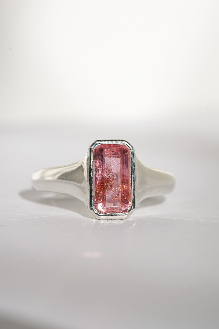 Pink tourmaline signet ring