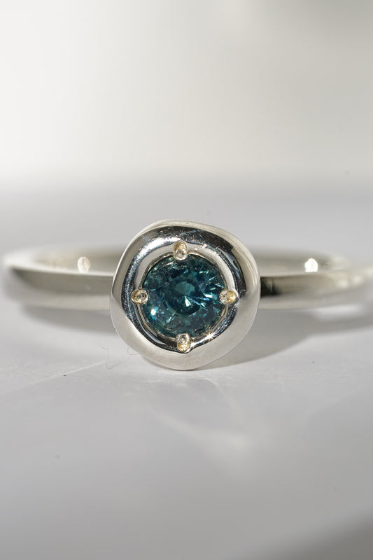Teal Australian sapphire solitare ring