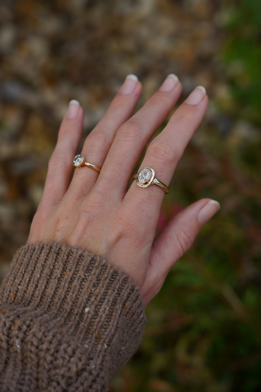 Solid gold old mine cut diamond solitare