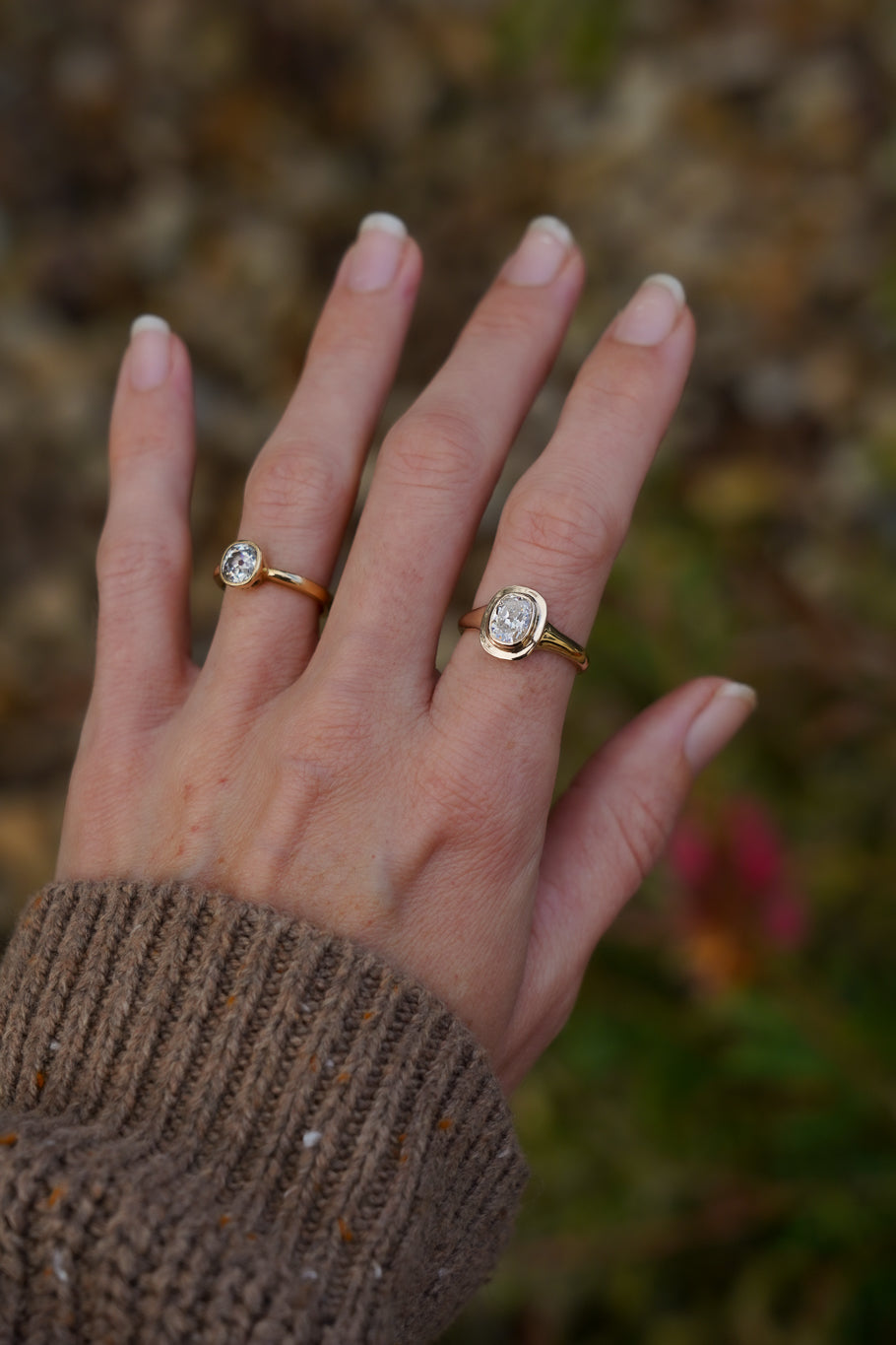 Solid gold old mine cut diamond solitare
