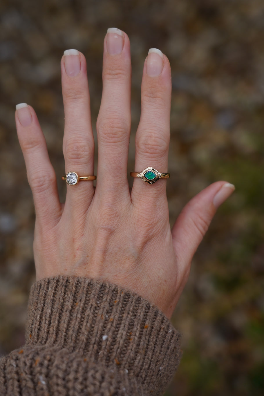 Solid gold blue-green boulder opal ring