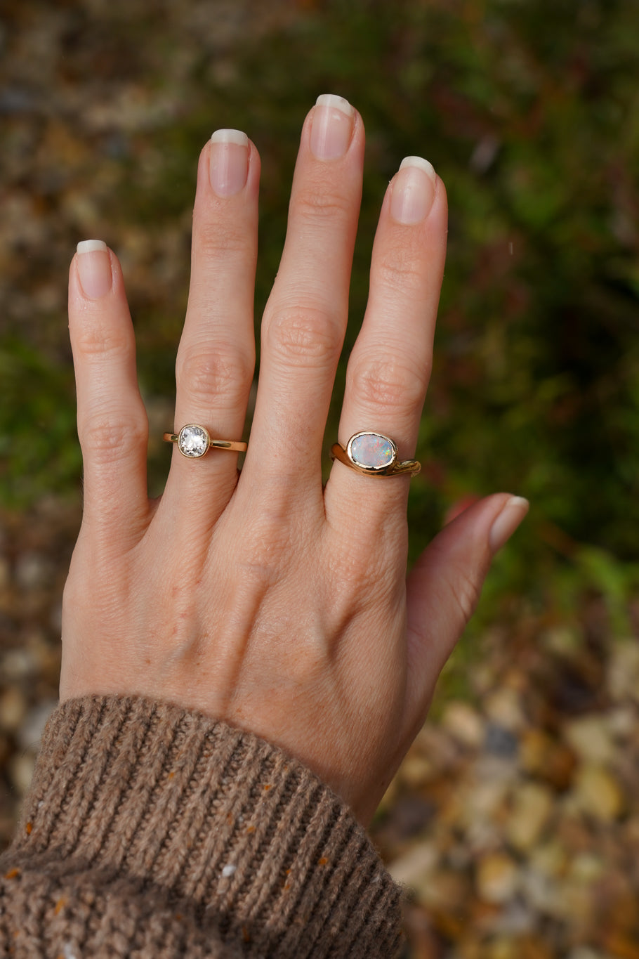 Solid gold pink opal wave ring