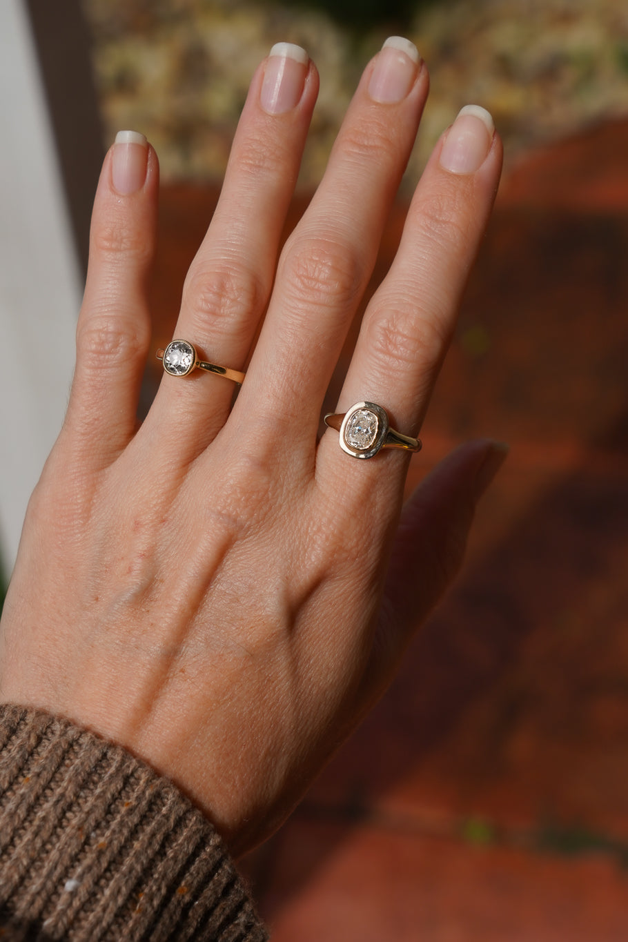 Solid gold old mine cut diamond solitare