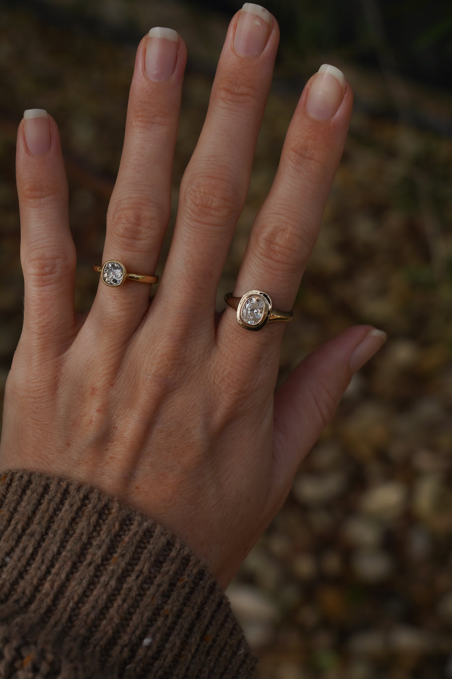 Solid gold old mine cut diamond solitare